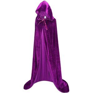 Purple Velvet Full Length Robe Cloak Hooded Halloween Fancy Dress Costume